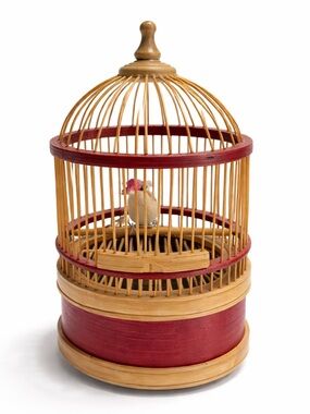 Animated Singing Bird Cage Décor – Mechanical Chirping Bird Bamboo Style
